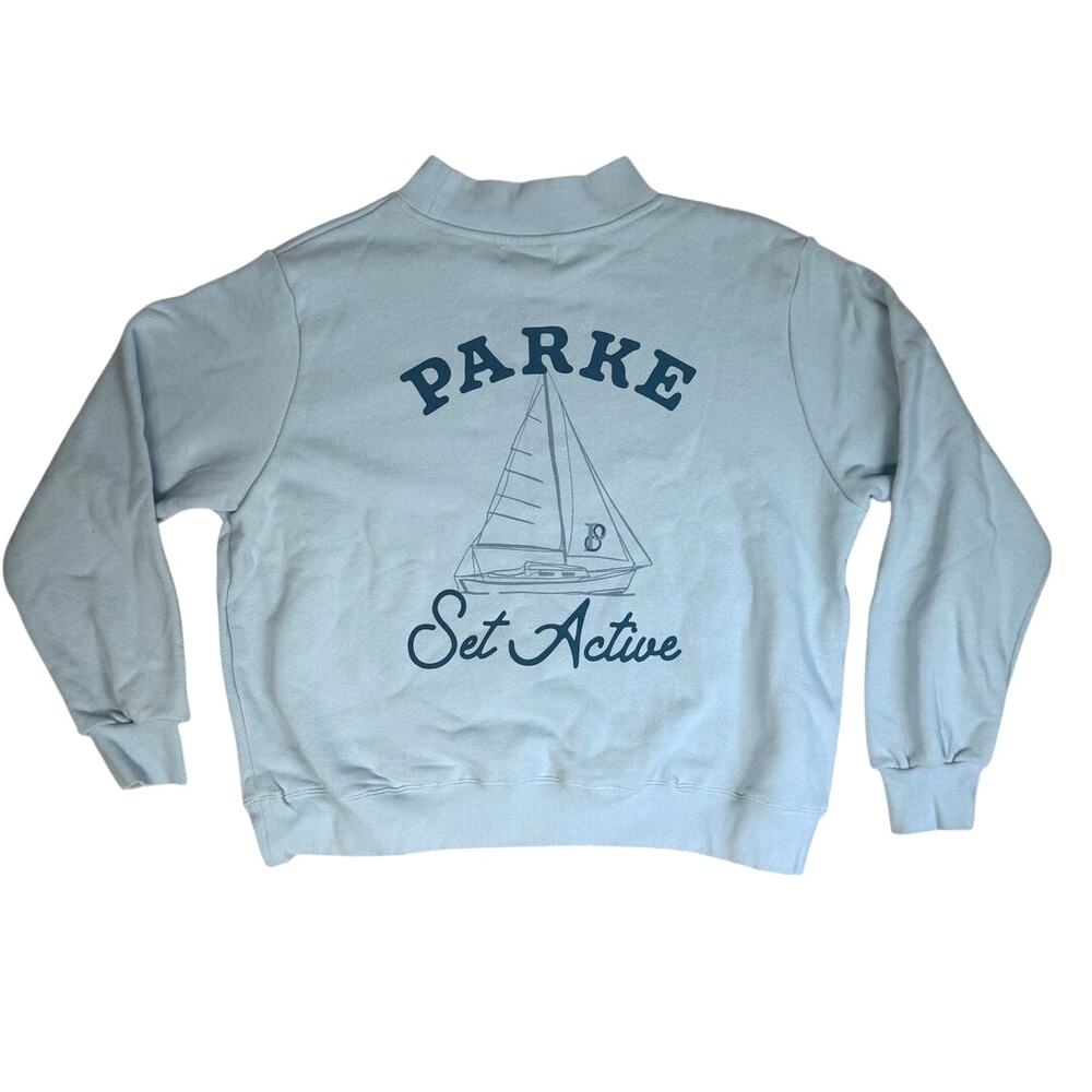 PARKE Set Active Mockneck Sweatshirt Sailboat Graphic Light Blue Large XL